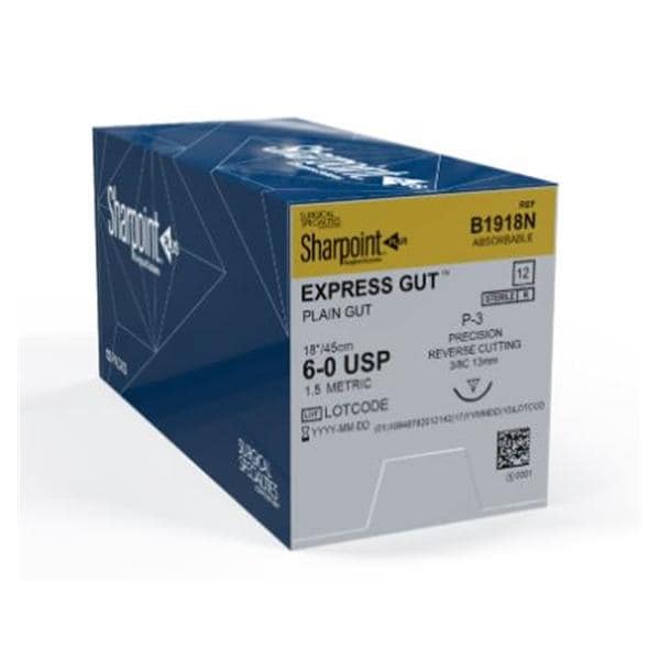 Sharpoint Plus Suture 6-0 18" Plain Gut Monofilament P-3 Natural 12/Bx