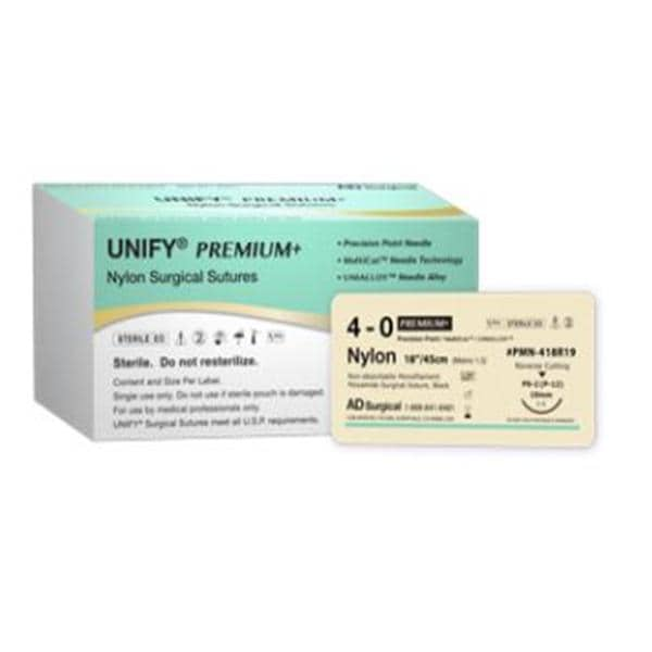 Unify Premium + Suture 4-0 27'' Nylon Monofilament PS-1 Black 12/Bx