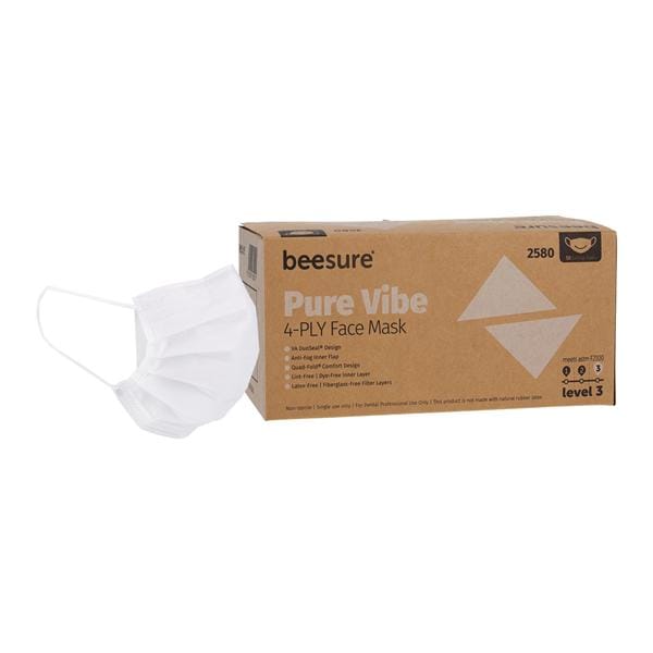 BeeSure Vibe Earloop Mask ASTM Level 3 Anti-Fog White 50/Bx