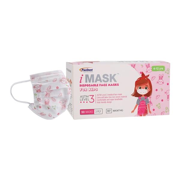 iMask Procedure Mask ASTM Level 3 Pink Animal Print Pediatric 50/Bx
