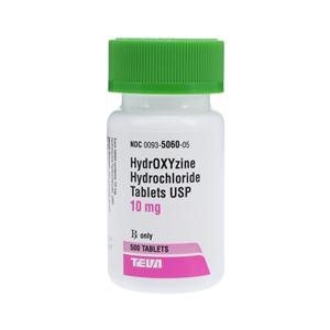 Hydroxyzine HCl Tablets 10mg Bottle 500/Bottle Each