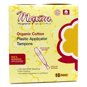 Tampon Organic Cotton 16ct Reg Abs Plstc Aplctr White Disposable Unscented 12/Ca