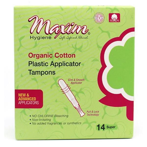 Tampon Organic Cotton Spr Abs Plstc Aplctr White Disposable Unscented 12/Ca