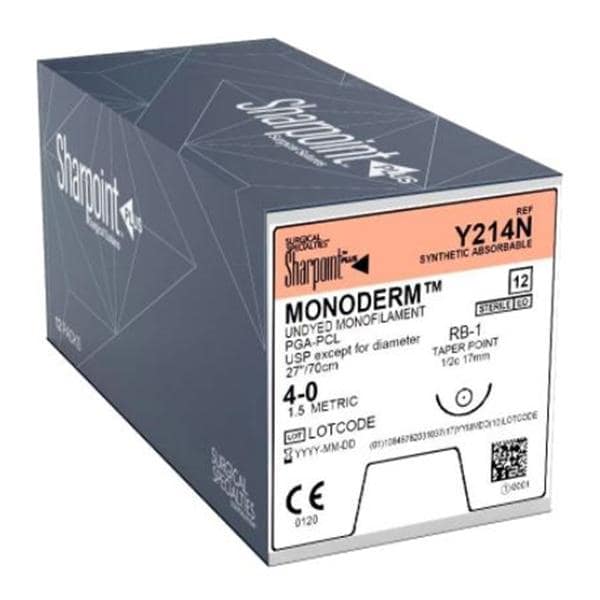 Monoderm Suture 4-0 27'' PGA/PCL Monofilament RB-1 Undyed 12/Bx