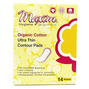 Sanitary Pad Organic Cotton Ultra Thin/Contoured Regular White Disposable 14/Bx