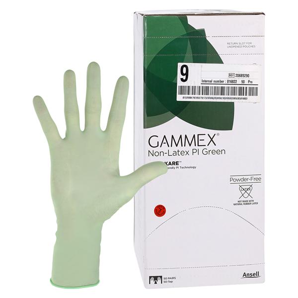 GAMMEX Non-Latex PI Green Polyisoprene Surgical Gloves 9 Standard Green, 4 BX/CA