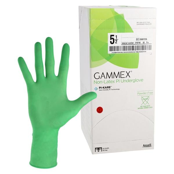 GAMMEX Non-Latex PI Underglove Polyisoprene Surgical Gloves 5.5 Standard Green