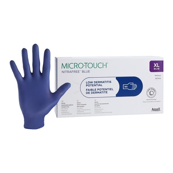 MICRO-TOUCH NitraFree Nitrile Exam Gloves X-Large Standard Blue Non-Sterile