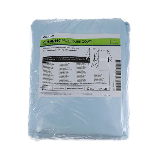 Chemo360 Chemotherapy Procedure Gown Spunbound Polypropylene Large Blue 10/Pk