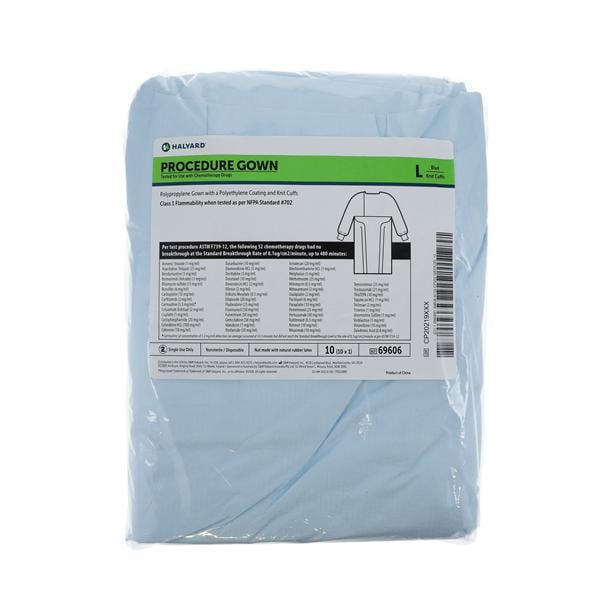 Chemotherapy Procedure Gown Polyethylene Universal Blue 10/Pk