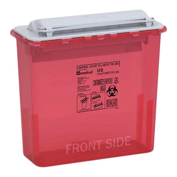 Sharps Container 5.4qt Red 12x12x9" Counterbalanced Lid Plastic Ea