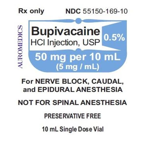 Bupivacaine HCl Injection 0.5% Preservative Free SDV 10mL 25/Bx