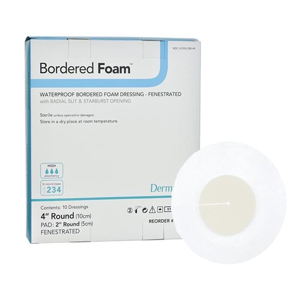 Bordered Foam Hydrophilic Foam Island Dressing 4" Sterile Rnd Adhs Wt Hi Abs LF