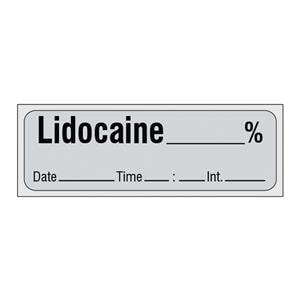 Anesthesia Label Lidocaine % Date Time Interval 1" Core Gray/Black 1/2x500" 1/Rl