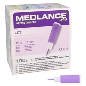 Medlance Needle Lancet 25gx1.5mm Safety Purple 100/Bx