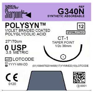 Sharpoint Plus Suture 0 27" Polyglycolic Acid Braid CT-1 Violet Ea