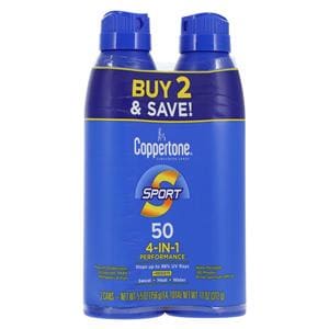 Coppertone Sport Sunscreen Spray FrgrncFr Adlt 5.5oz 2 Pack, Ar V. Wtr Rstnt Ea, 12 EA/CA