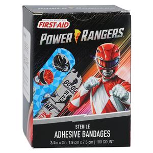 American White Cross Adhesive Bandage Plastic 3/4x3" Power Rangers Strl 100/Bx