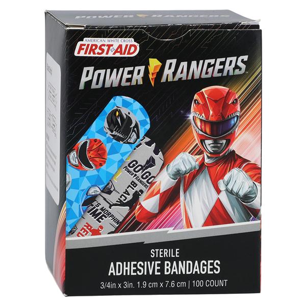 American White Cross Adhesive Bandage Plastic 3/4x3" Power Rangers Strl 100/Bx