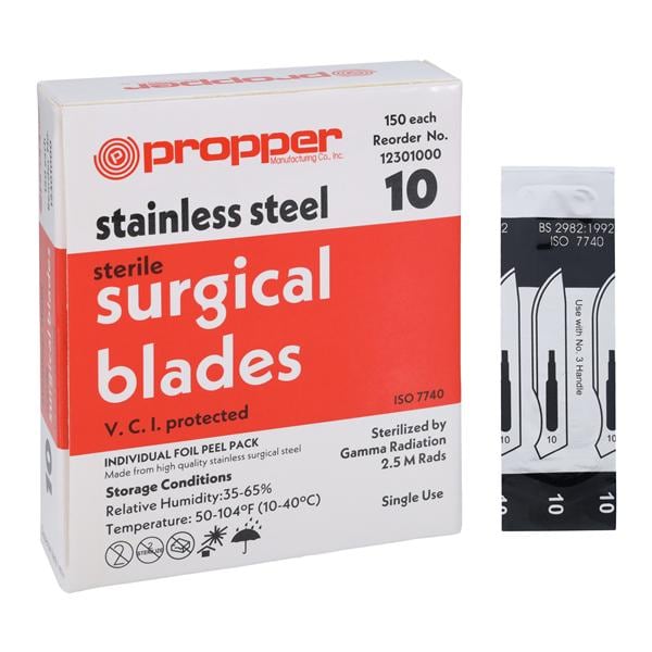 Stainless Steel Sterile Surgical Blade #10 Disposable 150/Bx