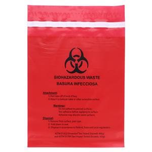 Biohazardous Waste Bag 2mil 9x10" Red Stick-On Plastic 100/Bx