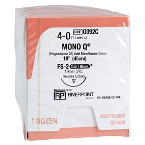 Mono Q Suture 4-0 18" Poliglecaprone 25 Monofilament FS-2 Undyed 12/Bx