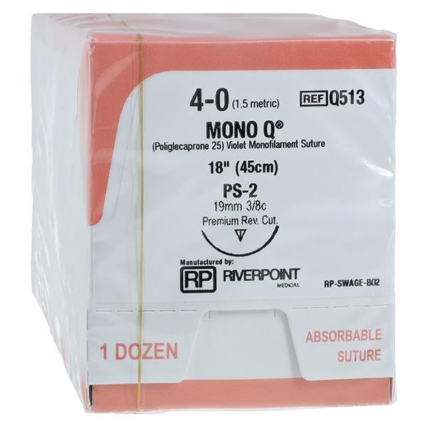 Mono Q Suture 4-0 18" Poliglecaprone 25 Monofilament PS-2 Violet 12/Bx