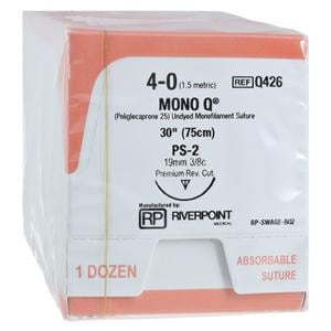 Mono Q Suture 4-0 30" Poliglecaprone 25 Monofilament PS-2 Undyed 12/Bx