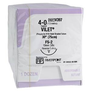 Vilet Suture 4-0 30" Polyglactin 910 Multifilament FS-2 Violet 12/Bx