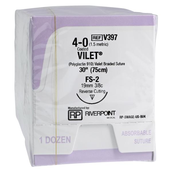 Vilet Suture 4-0 30" Polyglactin 910 Multifilament FS-2 Violet 12/Bx