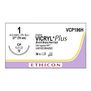 Vicryl Plus Suture 1 1-27" Triclosan/Polyglactin 910 Braid CP Undyed 36xBx