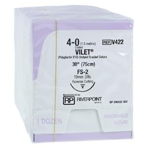 Vilet Suture 4-0 30" Polyglactin 910 Multifilament FS-2 Undyed 12/Bx