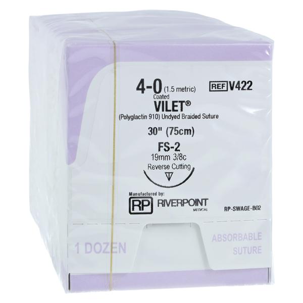 Vilet Suture 4-0 30" Polyglactin 910 Multifilament FS-2 Undyed 12/Bx