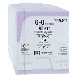 Vilet Suture 6-0 18" Polyglactin 910 Multifilament P-3 Undyed 12/Bx