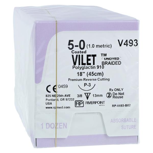 Vilet Suture 5-0 18" Polyglactin 910 Multifilament P-3 Undyed 12/Bx