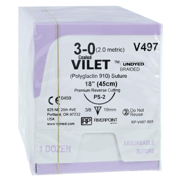Vilet Suture 3-0 18" Polyglactin 910 Multifilament PS-2 Undyed 12/Bx