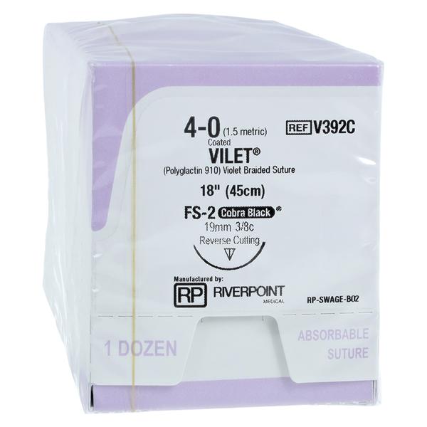Vilet Suture 4-0 18" Polyglactin 910 Multifilament FS-2 Violet 12/Bx