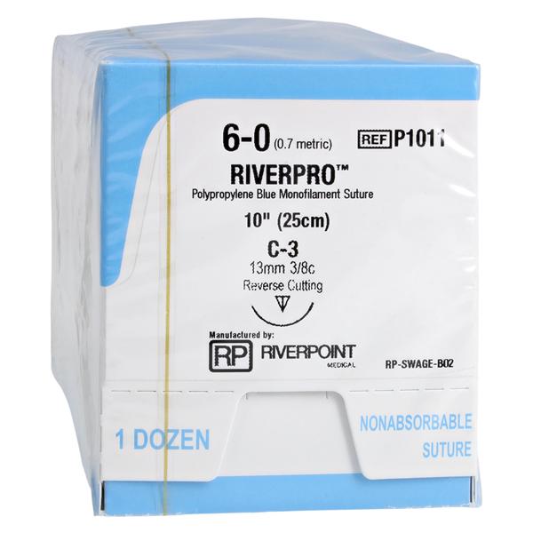 Riverpro Suture 6-0 10" Polypropylene Monofilament C-3 Blue 12/Bx