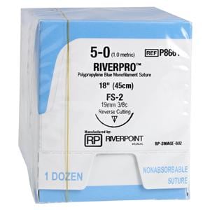 Riverpro Suture 5-0 18" Polypropylene Monofilament FS-2 Blue 12/Bx