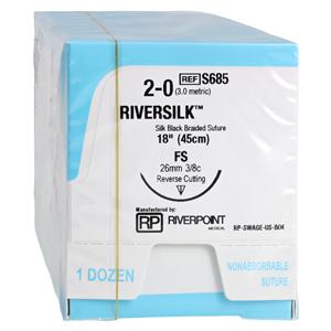 Riversilk Suture 2-0 18" Silk Multifilament FS Black 12/Bx