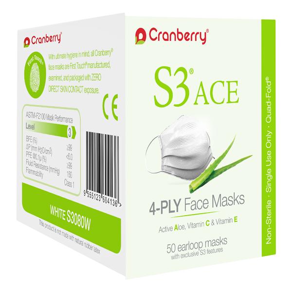 Cranberry S3 Ace Face Mask ASTM Level 3 White Adult 50/Bx