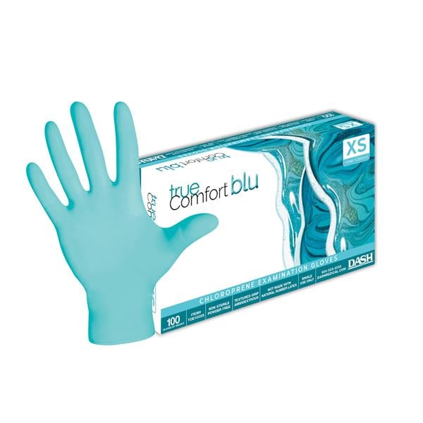 True Comfort Blu Chloroprene Exam Gloves Medium Ocean Blue Non-Sterile