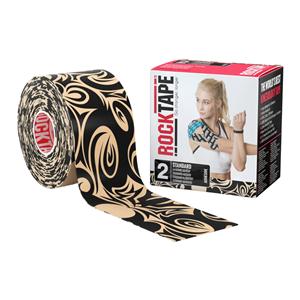 RockTape Kinesiology Tape 97% Cotton/3% Nylon 2"x16.4' Bg W/ Blk Tattoo Ea