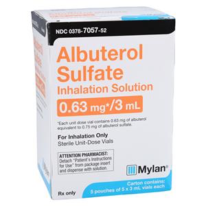 Albuterol Sulfate Inhalation Solution 0.63mg/3mL Vial 3mL 25/Cr