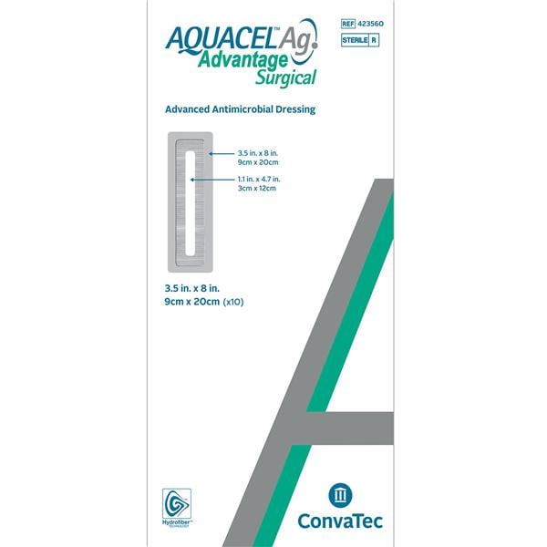 Aquacel Ag Advantage Hydrfbr/PU Flm Post-Op Dressing 3.5x8 Strl Rect Tn