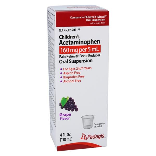 Acetaminophen Children Oral Suspension 160mg/5mL 5mL Case 4oz/Bt