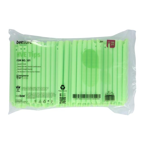 BeeSure High Volume Evacuator Tip Vented / Nonvented Green S Tip 100/Bg, 30 BG/CA