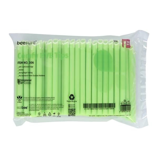 BeeSure High Volume HVE Tips Side Vented Green Cushion Tip 100/Bg, 30 BG/CA