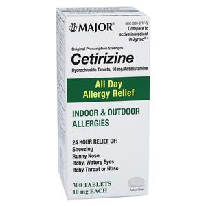 Cetirizine HCL Tablets 10mg Bottle 300/Bt