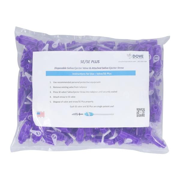 DOVE Valve Saliva Ejector Purple Disposable Backflow Prevention 150/Bg
